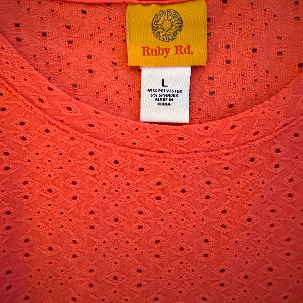 Ruby Road orange eyelet 3/4 tie sleeve top
